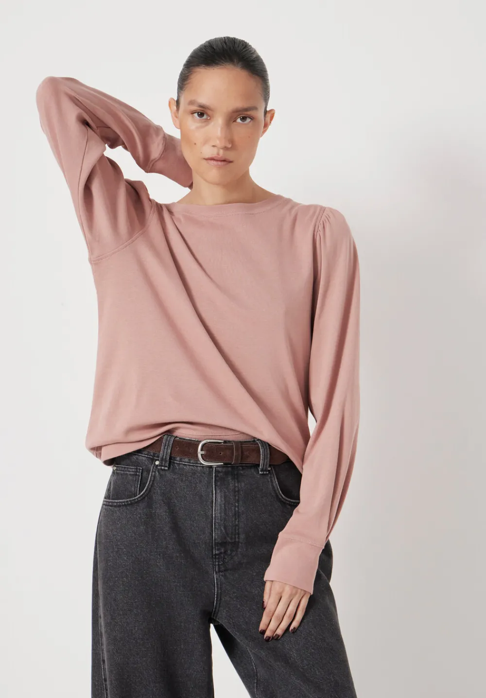 hush Tops & T-Shirts|Emily Puff Sleeve Cotton Jersey Top Rosewood Pink