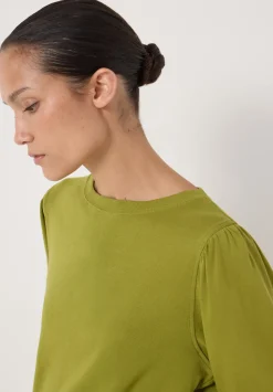 hush Tops & T-Shirts|Emily Puff Sleeve Cotton Jersey Top Olive Green