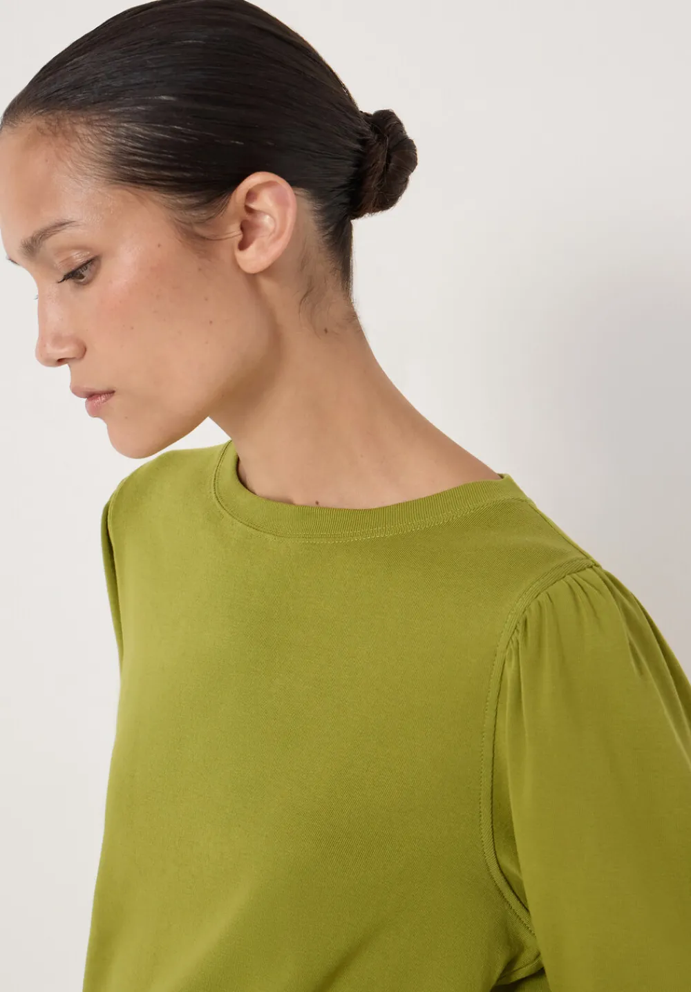 hush Tops & T-Shirts|Emily Puff Sleeve Cotton Jersey Top Olive Green