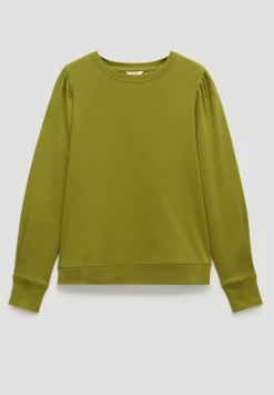 hush Tops & T-Shirts|Emily Puff Sleeve Cotton Jersey Top Olive Green