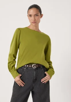 hush Tops & T-Shirts|Emily Puff Sleeve Cotton Jersey Top Olive Green
