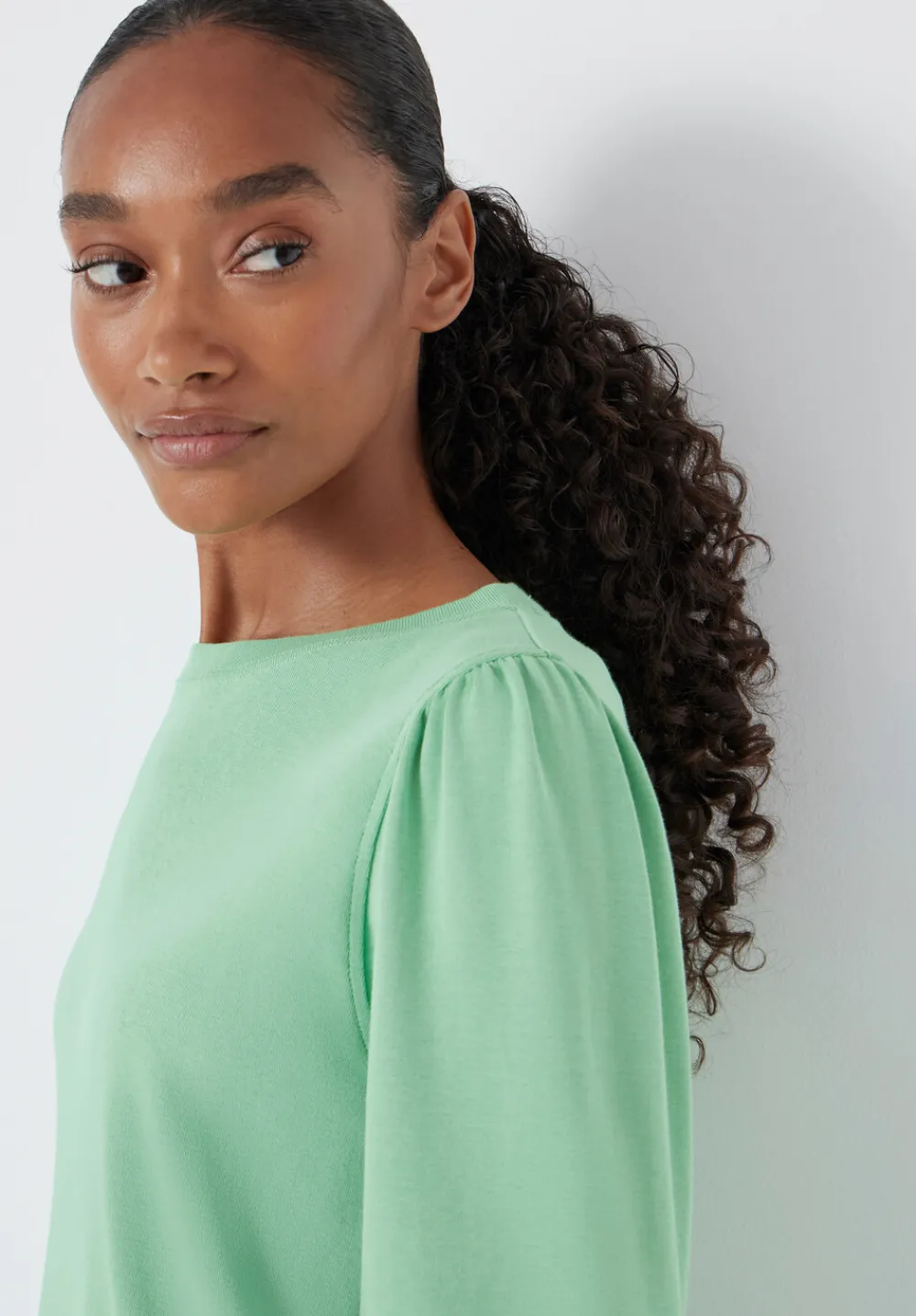 hush Tops & T-Shirts|Emily Puff Sleeve Cotton Jersey Top Apple Green