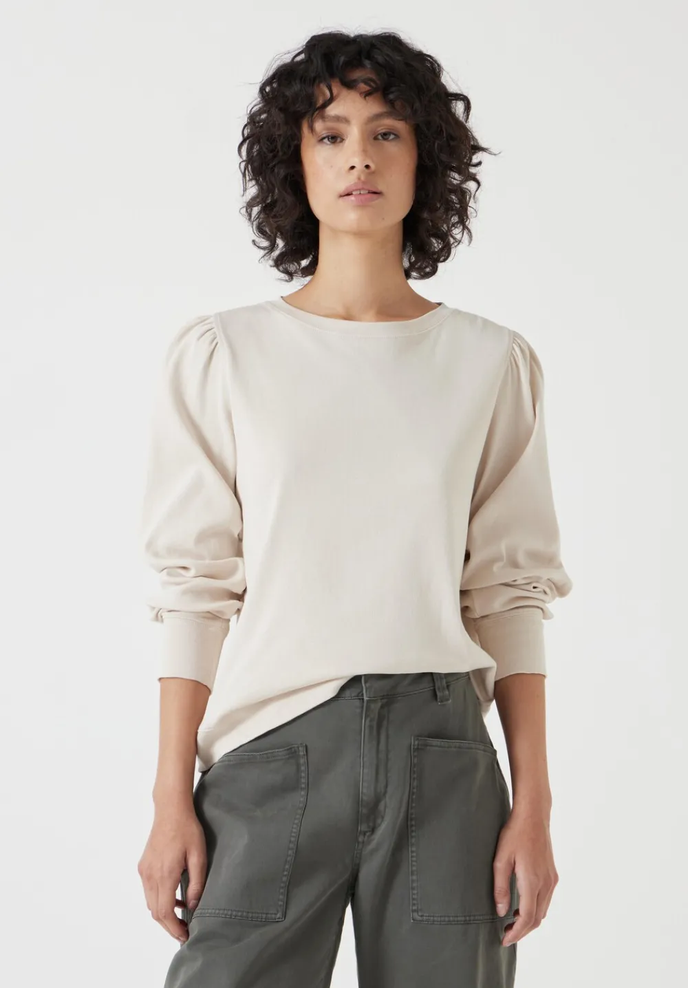 hush Tops & T-Shirts|Emily Puff Sleeve Cotton Jersey Top Almond