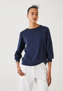 hush Tops & T-Shirts|Emily Puff Sleeve Cotton Jersey Top Navy