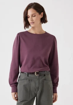 hush Tops & T-Shirts|Emily Puff Sleeve Cotton Jersey Top Wine Red