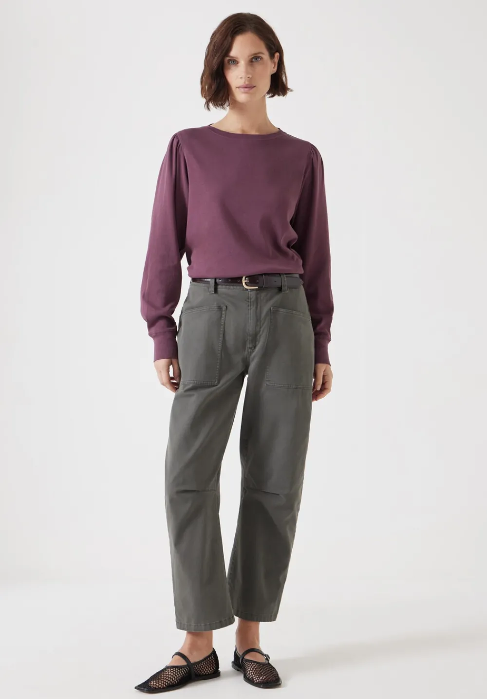 hush Tops & T-Shirts|Emily Puff Sleeve Cotton Jersey Top Wine Red