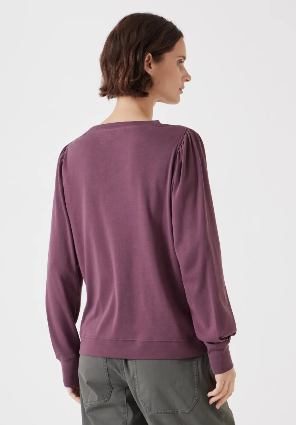hush Tops & T-Shirts|Emily Puff Sleeve Cotton Jersey Top Wine Red