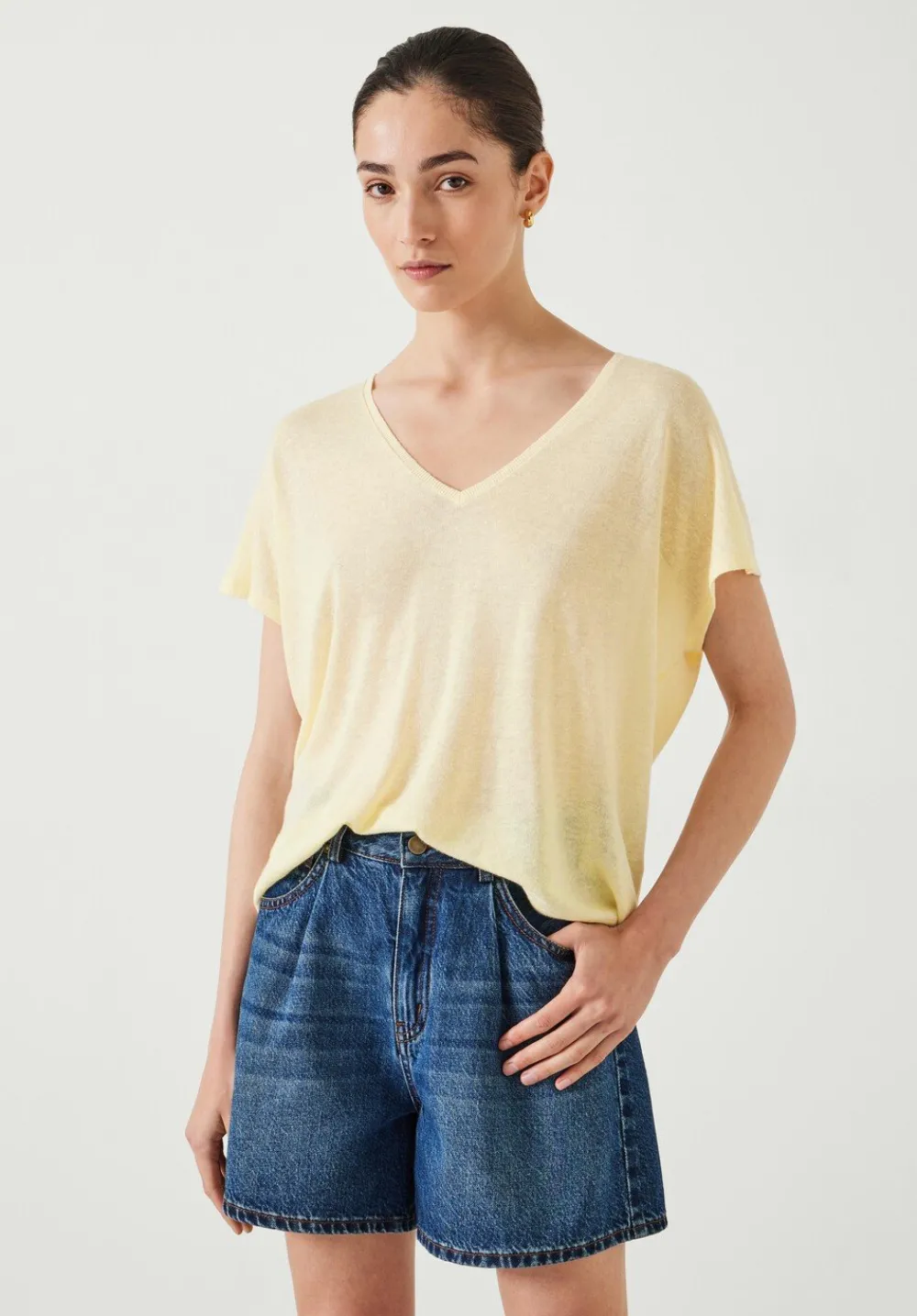 hush Tops & T-Shirts|Jumpers & Cardigans|Emmerline Linen Blend Knitted Top Pale Yellow