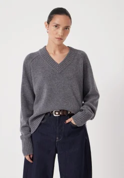 hush Jumpers & Cardigans|Erica Merino Wool V Neck Jumper Grey Marl
