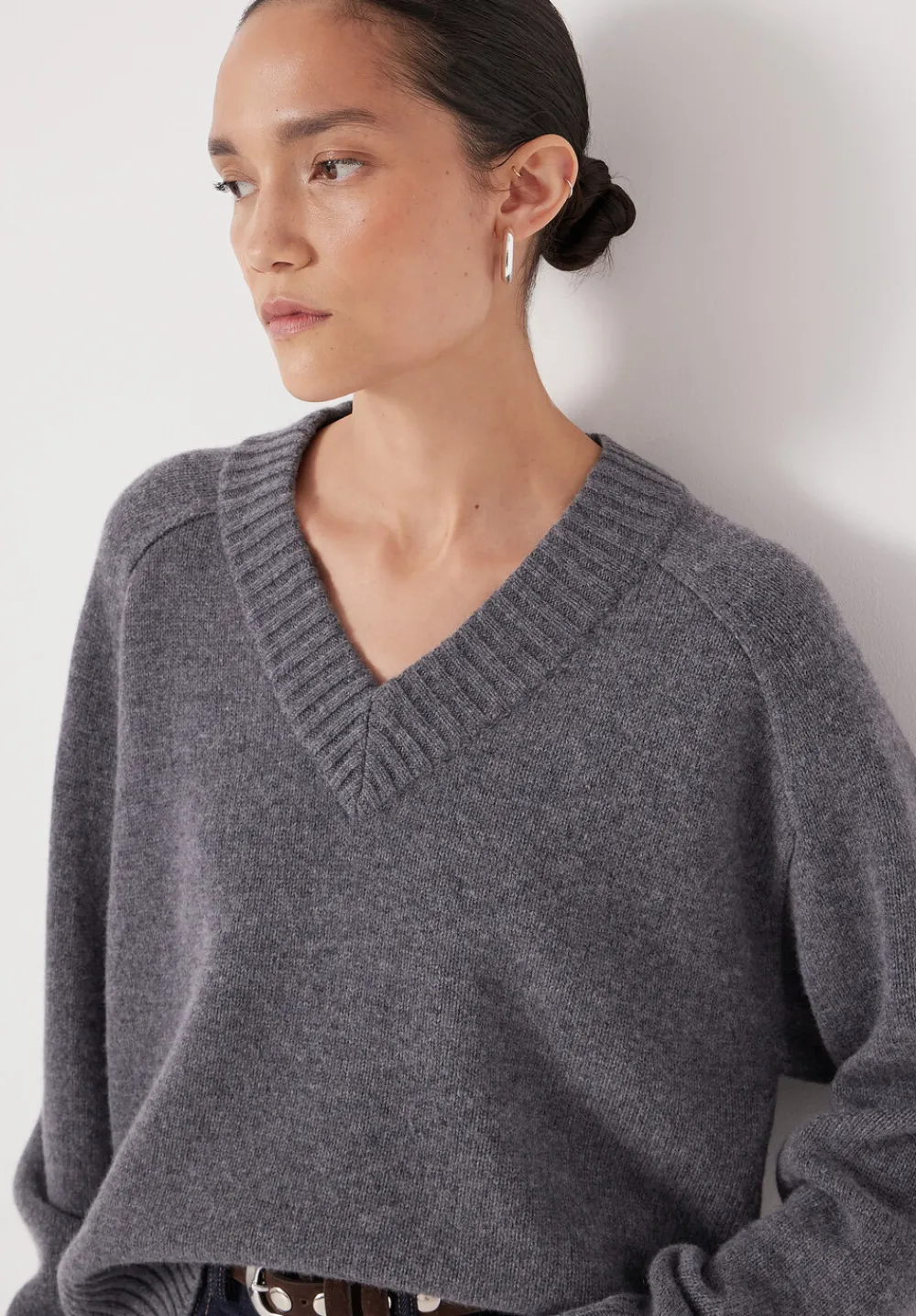 hush Jumpers & Cardigans|Erica Merino Wool V Neck Jumper Grey Marl