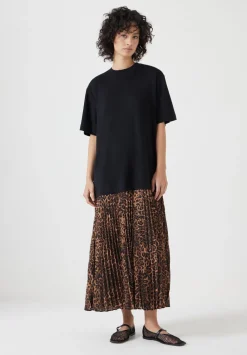 hush Jeans|Dresses|Esme Short Sleeve Pleated Midi Dress Brown Leopard Print