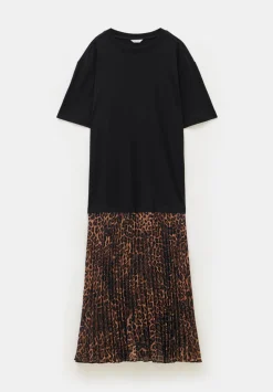 hush Jeans|Dresses|Esme Short Sleeve Pleated Midi Dress Brown Leopard Print