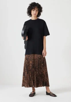 hush Jeans|Dresses|Esme Short Sleeve Pleated Midi Dress Brown Leopard Print