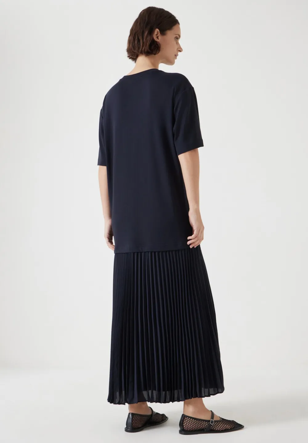 hush Jeans|Dresses|Esme Short Sleeve Pleated Midi Dress Navy