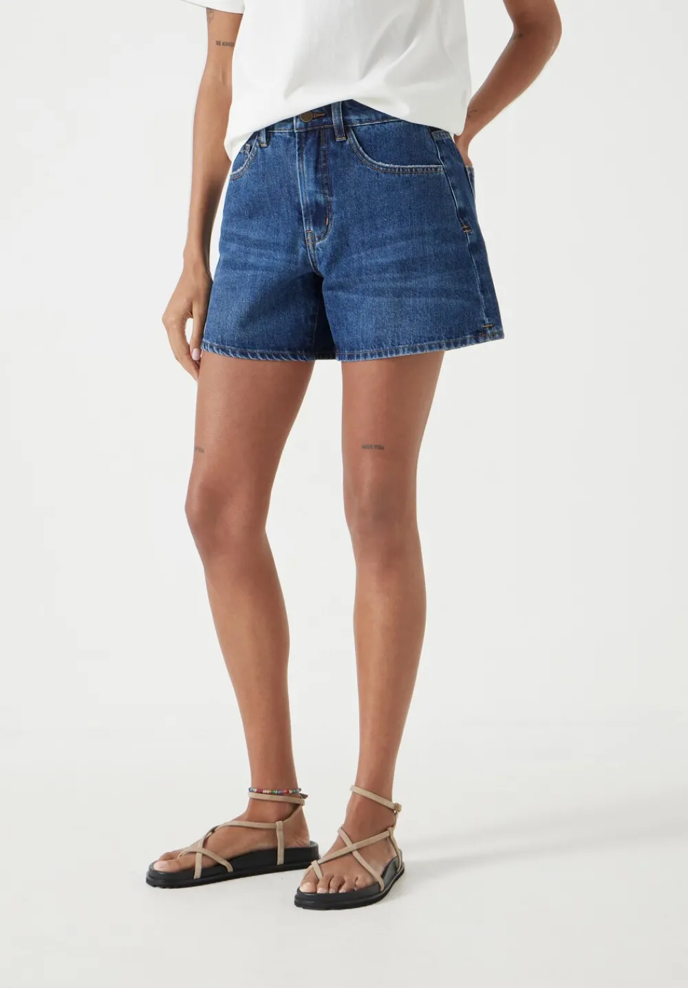 hush Shorts|Essential Denim Shorts Mid Blue