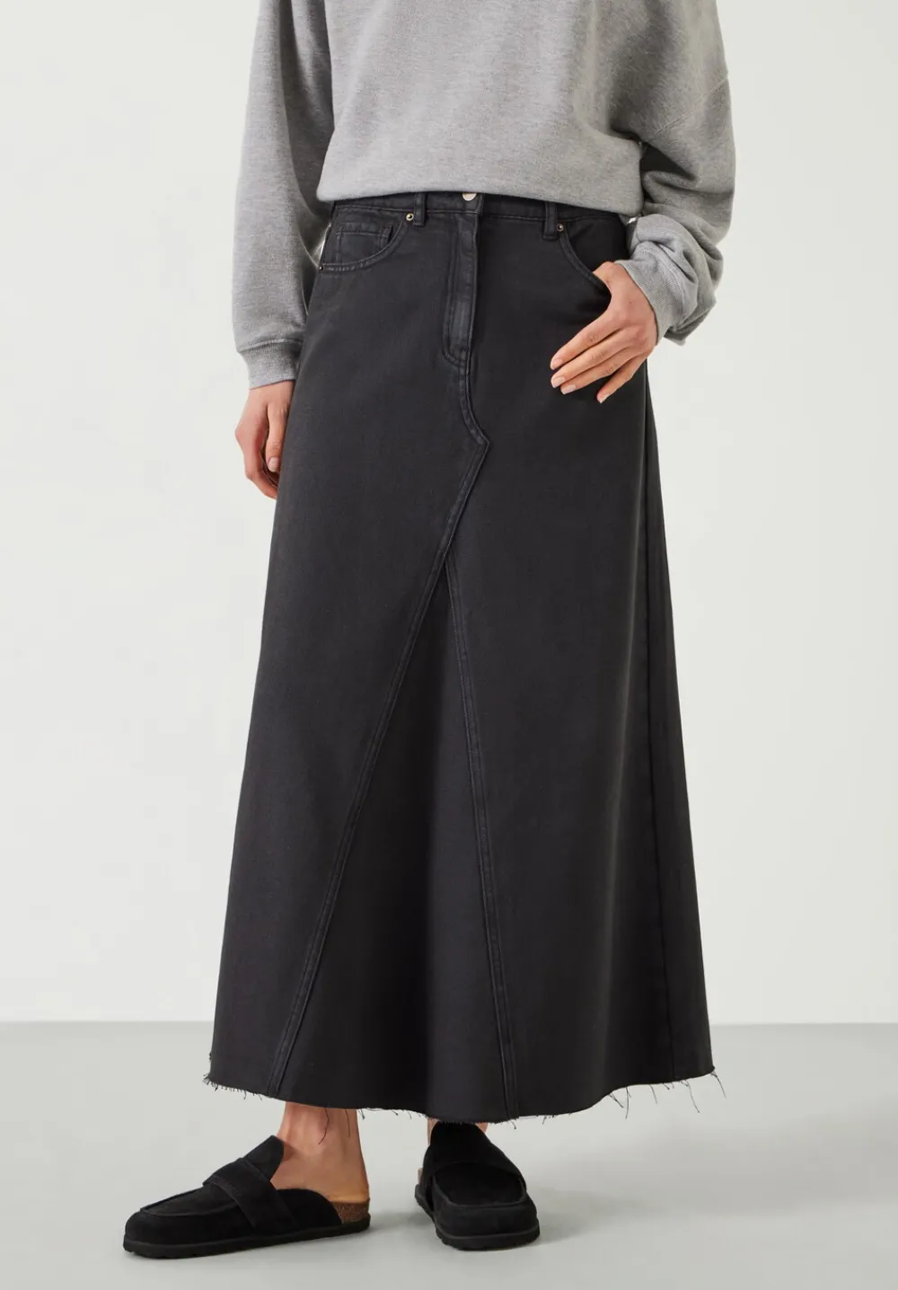 hush Skirts|Eva Denim Maxi Skirt Dark Grey