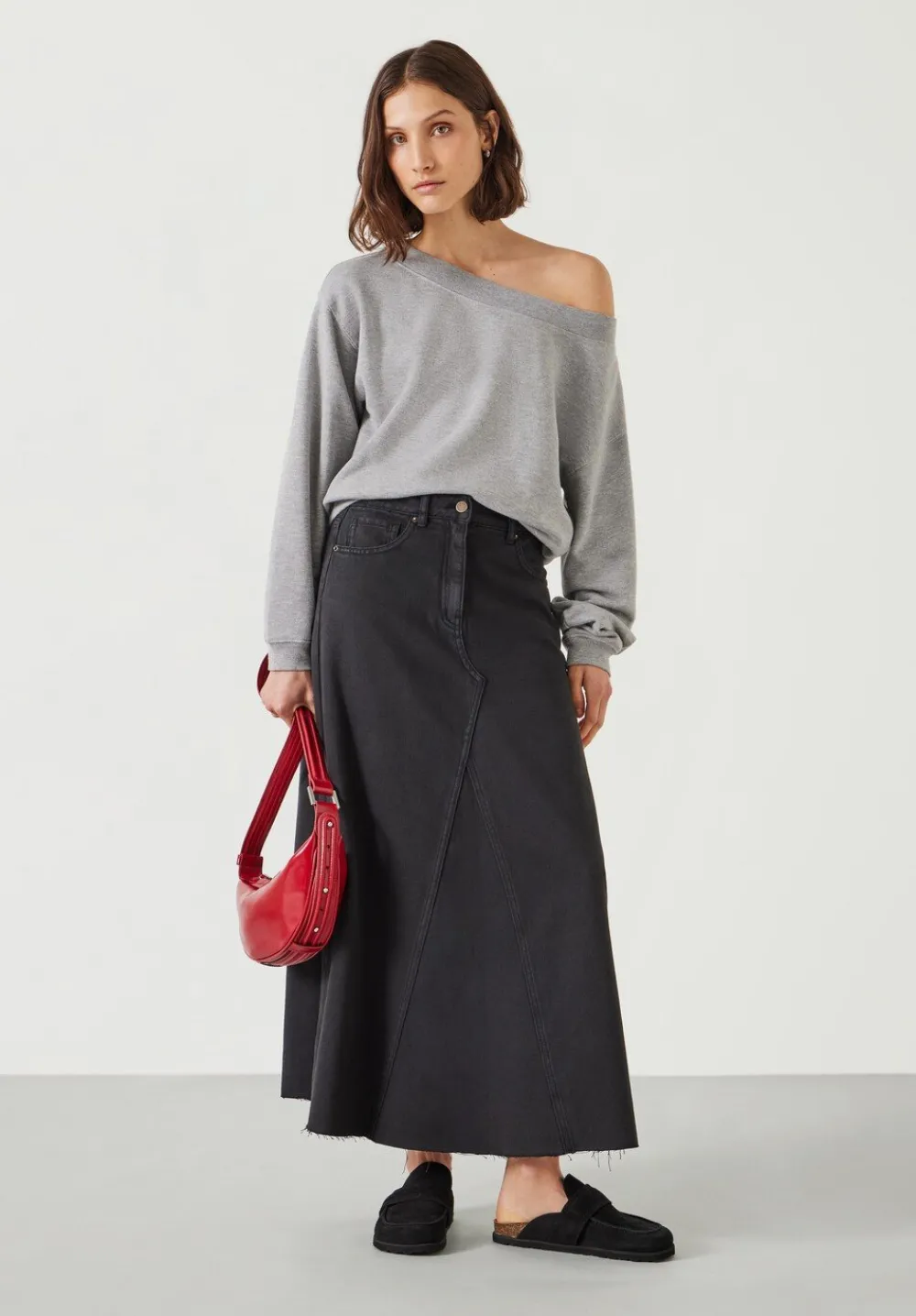hush Skirts|Eva Denim Maxi Skirt Dark Grey