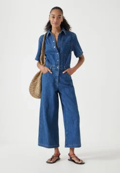 hush Jumpsuits|Dresses|Evelyn Short Sleeve Denim Jumpsuit Mid Blue Authentic