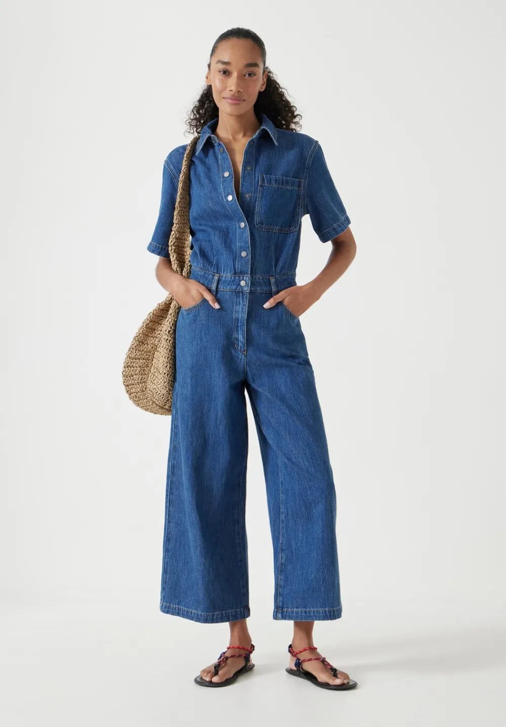 hush Jumpsuits|Dresses|Evelyn Short Sleeve Denim Jumpsuit Mid Blue Authentic