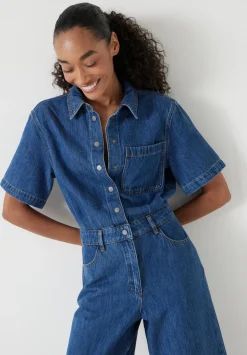 hush Jumpsuits|Dresses|Evelyn Short Sleeve Denim Jumpsuit Mid Blue Authentic