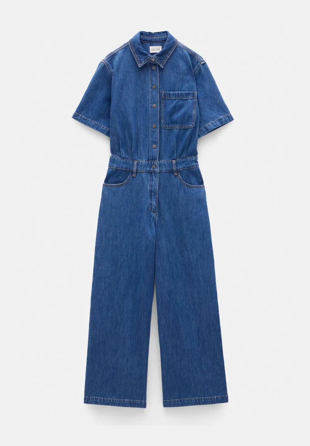 hush Jumpsuits|Dresses|Evelyn Short Sleeve Denim Jumpsuit Mid Blue Authentic