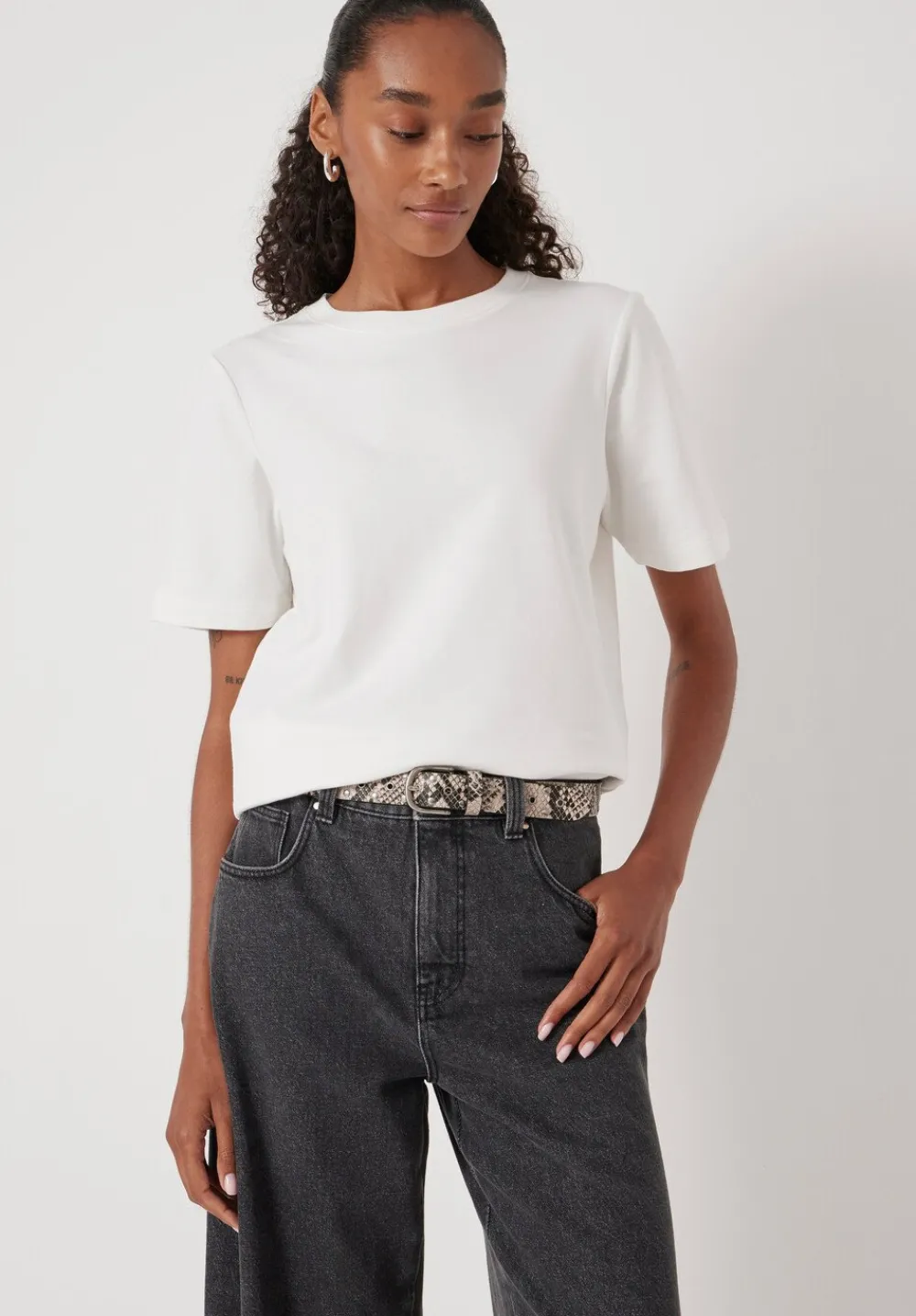 hush Belts|Eyelet Leather Belt Ecru/Black snake