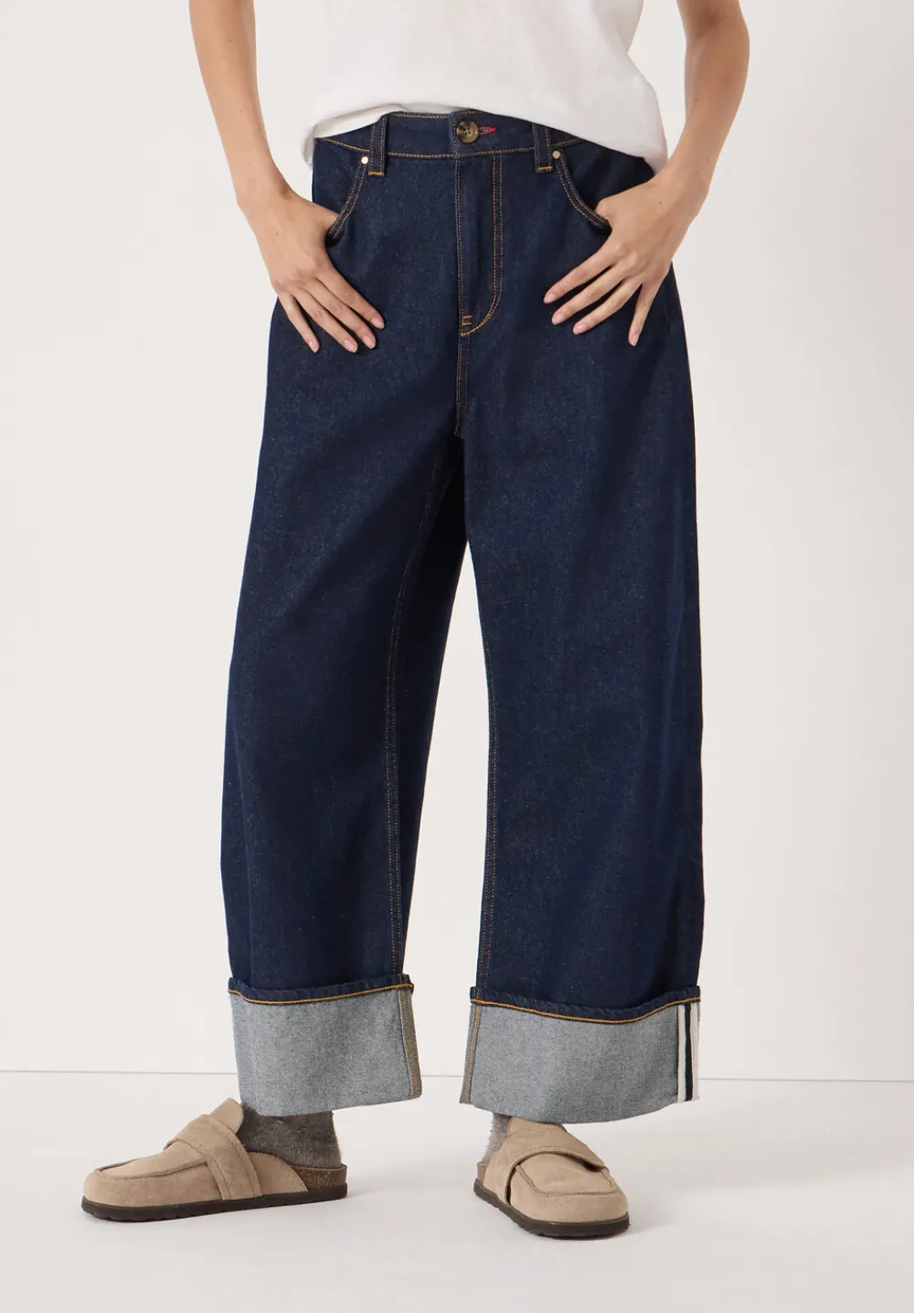 hush Jeans|Faith Turn Up Barrel Leg Jeans Rinse wash