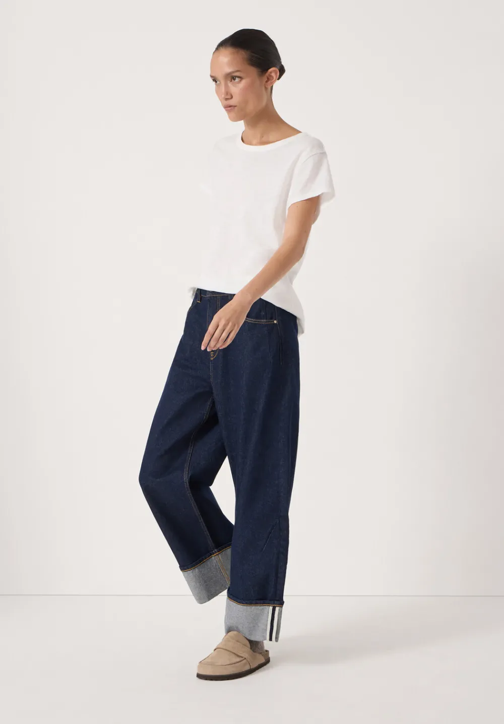 hush Jeans|Faith Turn Up Barrel Leg Jeans Rinse wash