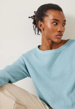 hush Sweatshirts & Hoodies|Faye Textured Waffle Top Dusty Blue