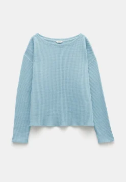 hush Sweatshirts & Hoodies|Faye Textured Waffle Top Dusty Blue