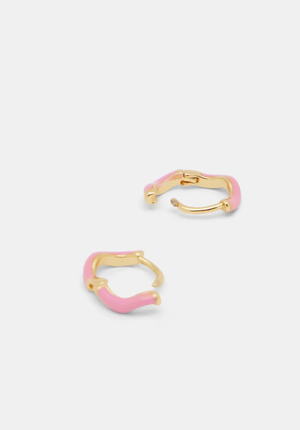 hush Jewellery|Fern Twist Enamel Huggie Earrings Pink