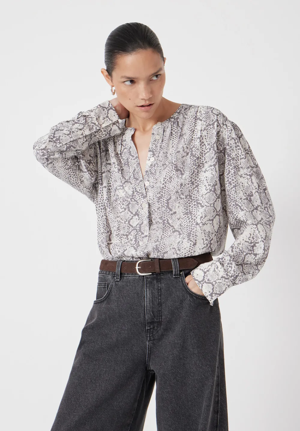 hush Shirts & Blouses|Fernanda Snake Printed Blouse Natural Snake Grey
