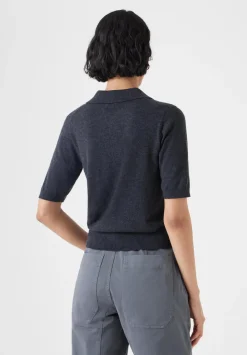 hush Tops & T-Shirts|Jumpers & Cardigans|Fine Knit Short Sleeve Polo Top Charcoal Marl