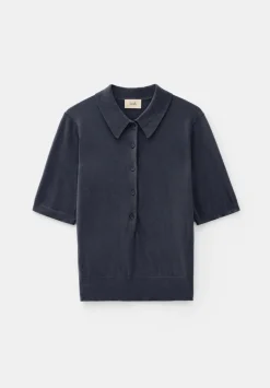hush Tops & T-Shirts|Jumpers & Cardigans|Fine Knit Short Sleeve Polo Top Charcoal Marl