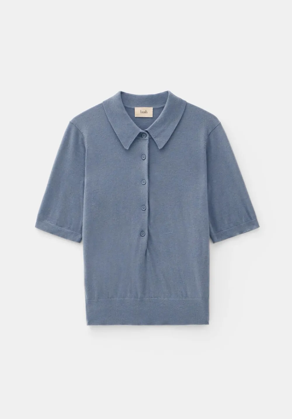 hush Tops & T-Shirts|Jumpers & Cardigans|Fine Knit Short Sleeve Polo Top Stormy Blue