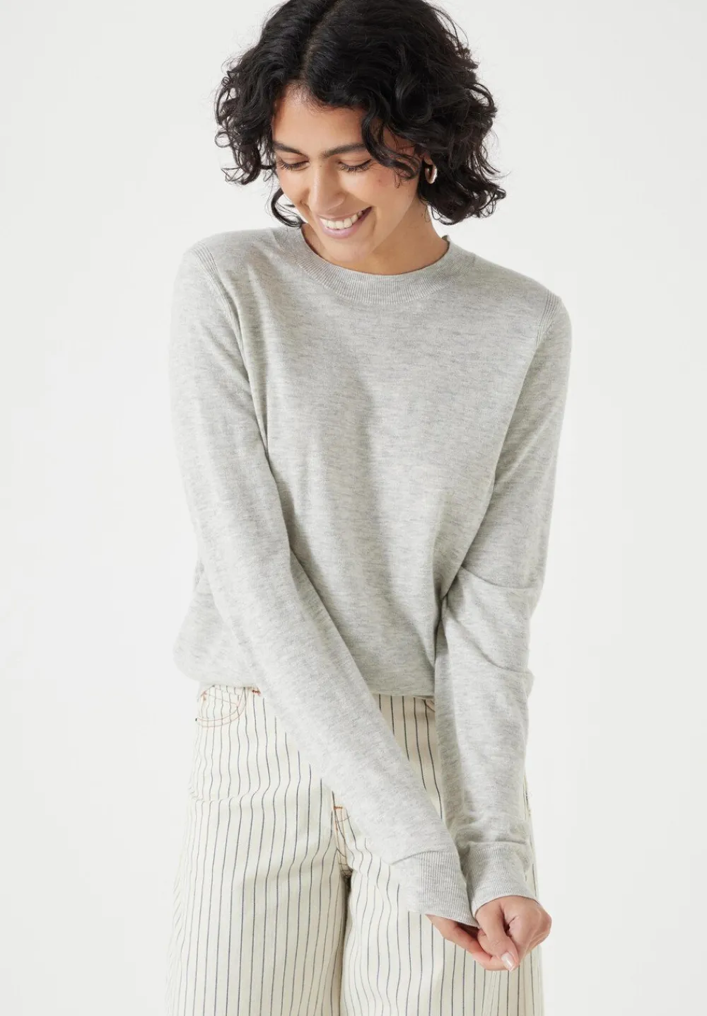hush Jumpers & Cardigans|Fine Knit Wool Blend Jumper Light Grey Marl