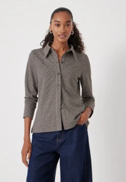 hush Tops & T-Shirts|Fitted Check Jersey Shirt Brown Check