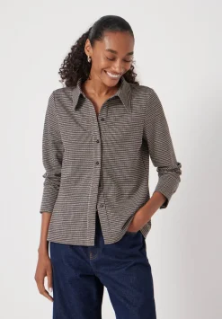 hush Tops & T-Shirts|Fitted Check Jersey Shirt Brown Check