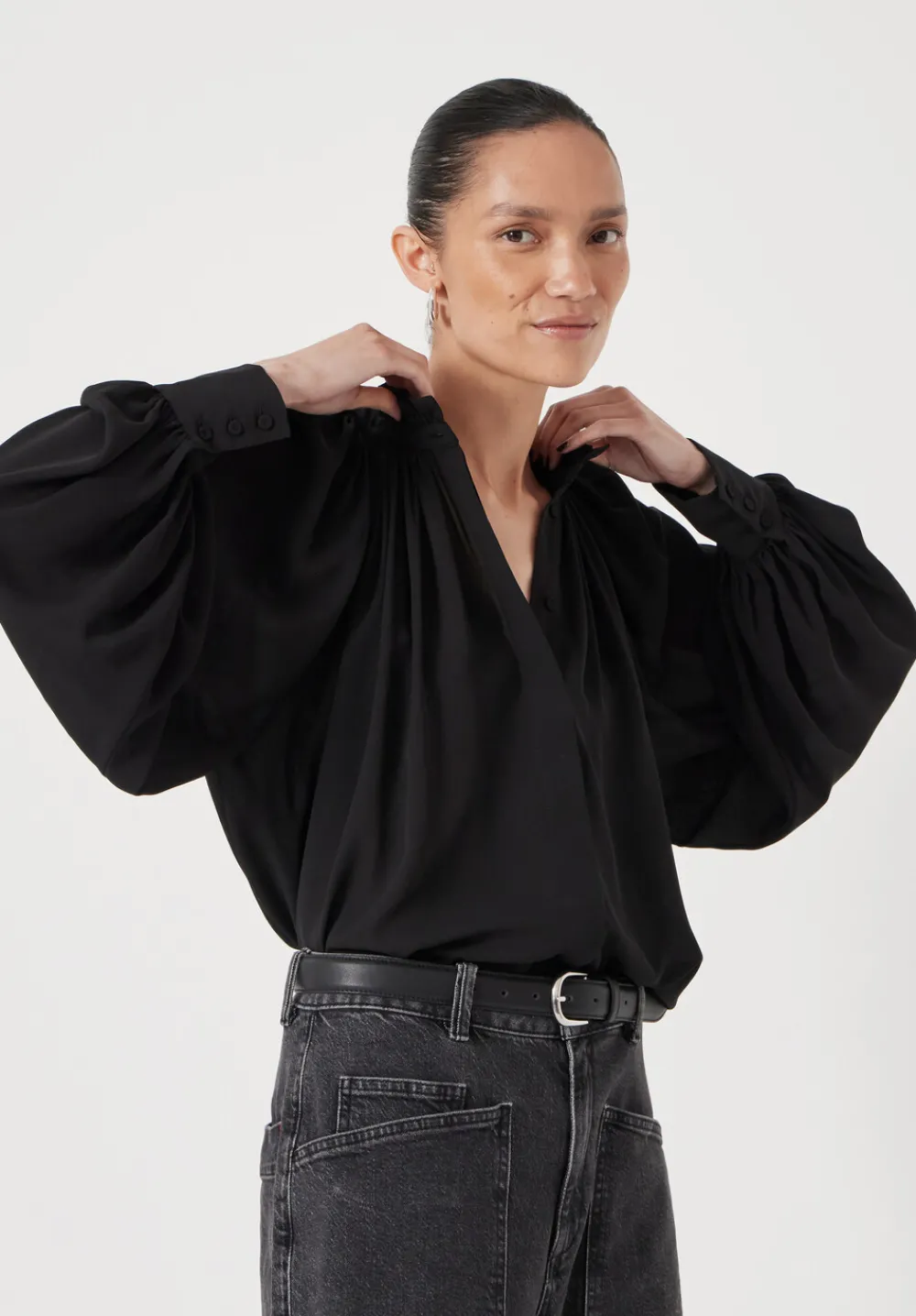hush Shirts & Blouses|Fleur Floaty Chiffon Blouse Black