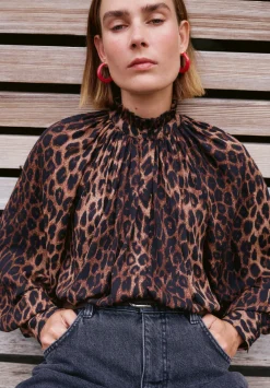 hush Shirts & Blouses|Fleur Floaty Chiffon Blouse Natural Leopard Brown