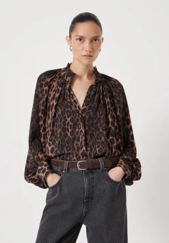 hush Shirts & Blouses|Fleur Floaty Chiffon Blouse Natural Leopard Brown