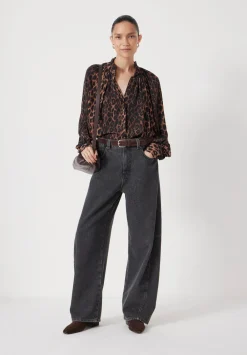 hush Shirts & Blouses|Fleur Floaty Chiffon Blouse Natural Leopard Brown