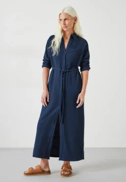 hush Dresses|Florence Maxi Shirt Dress With Linen Midnight Navy