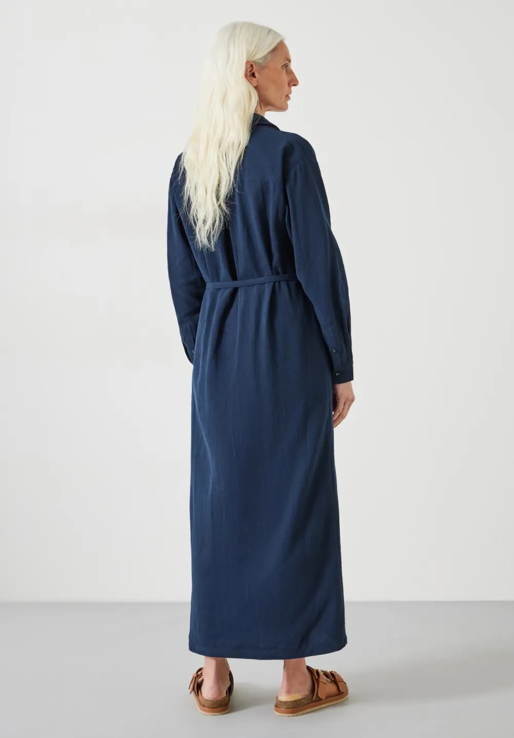 hush Dresses|Florence Maxi Shirt Dress With Linen Midnight Navy