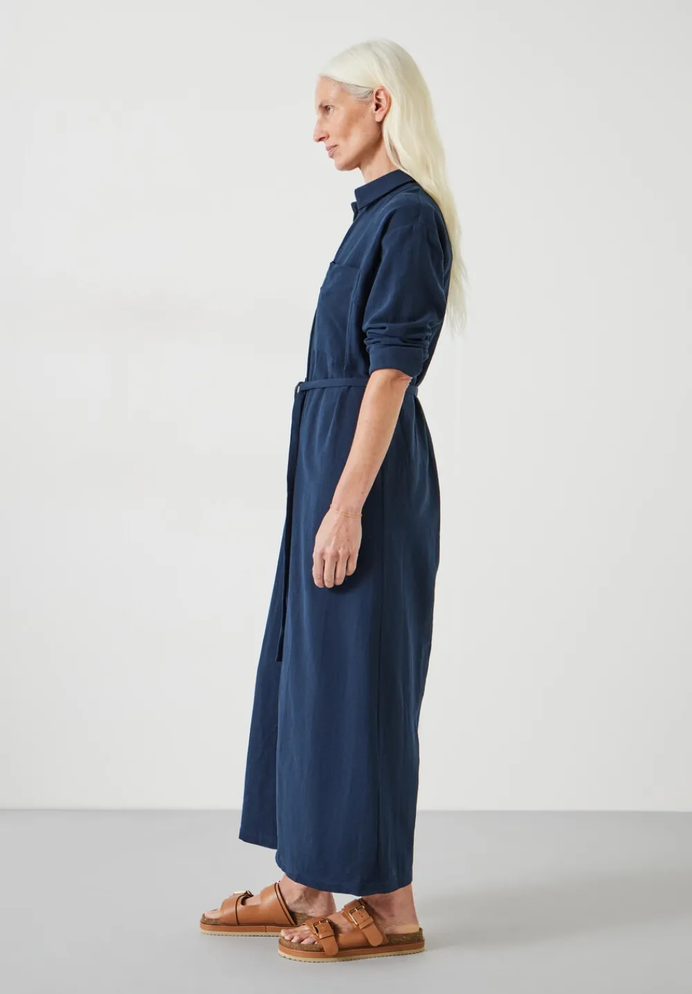 hush Dresses|Florence Maxi Shirt Dress With Linen Midnight Navy
