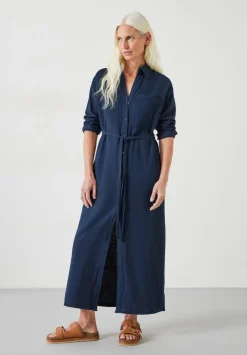 hush Dresses|Florence Maxi Shirt Dress With Linen Midnight Navy