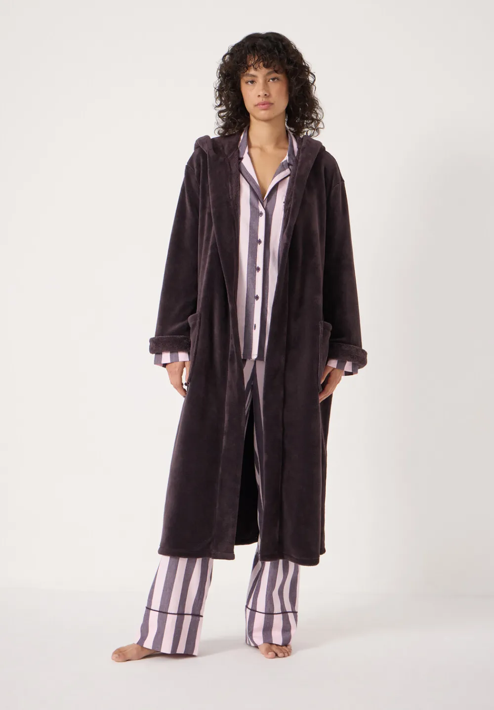 hush Pyjamas & Nightwear|Fluffy Hooded Dressing Gown Plum Purple