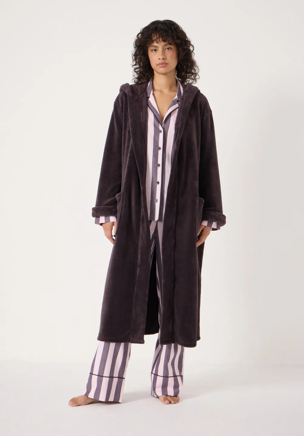 hush Pyjamas & Nightwear|Fluffy Hooded Dressing Gown Plum Purple