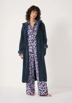 hush Pyjamas & Nightwear|Fluffy Hooded Dressing Gown Teal Blue