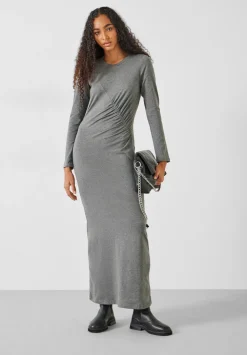 hush Dresses|Frankie Gather Maxi Dress Charcoal Marl